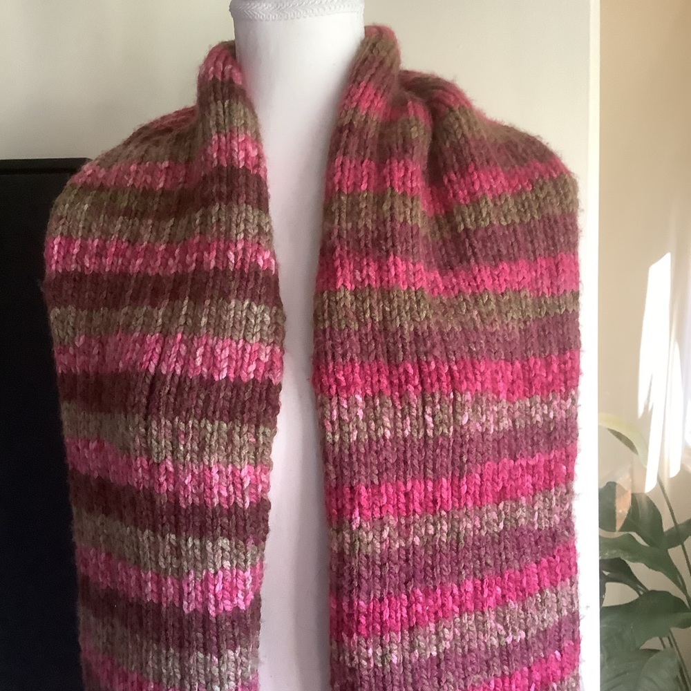 Knitted Striped Rectangular Fringed Scarf - Picture 3 of 10